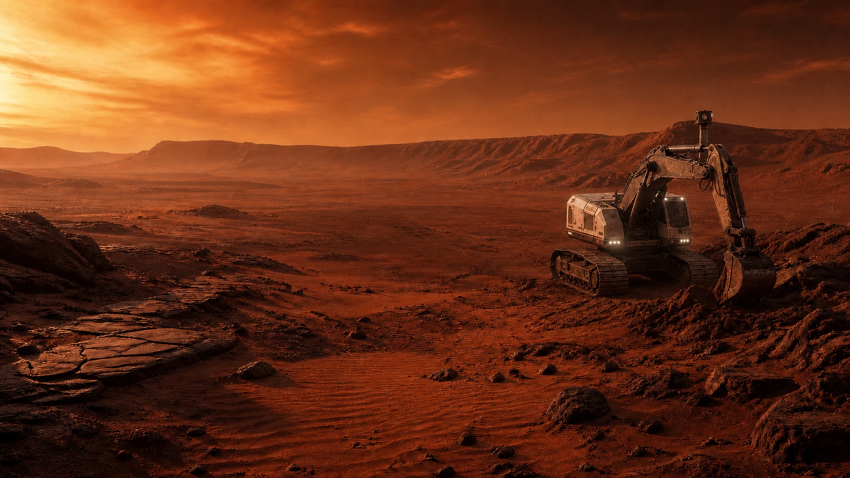 Autonomous excavator working on the surface of Mars